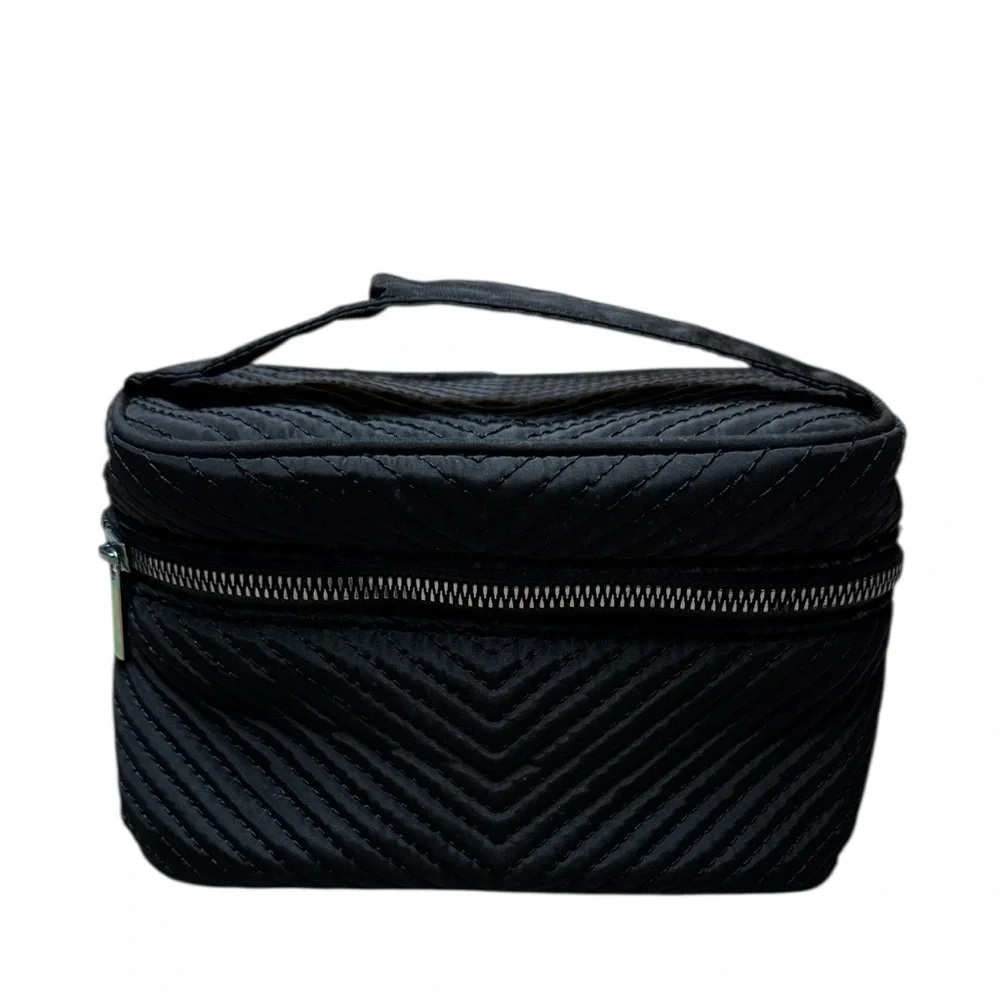 Aimee Kestenberg Chevron Quilted Cosmetic Train Case Makeup Bag Black